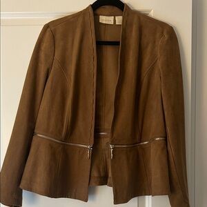 Chico's Brown Suede Blazer with Zipper Details jacket is actually a size one.